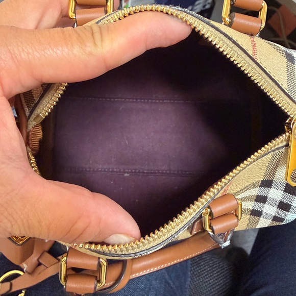 Burberry Beige and Brown Check Crossbody Bria Bowling Bag SM - Picture 7 of 16